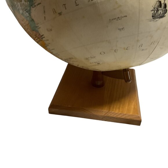 Replogle Vintage 12" Globe Wood Stand Globemaster Raised Relief Rotating Design - Picture 7 of 9